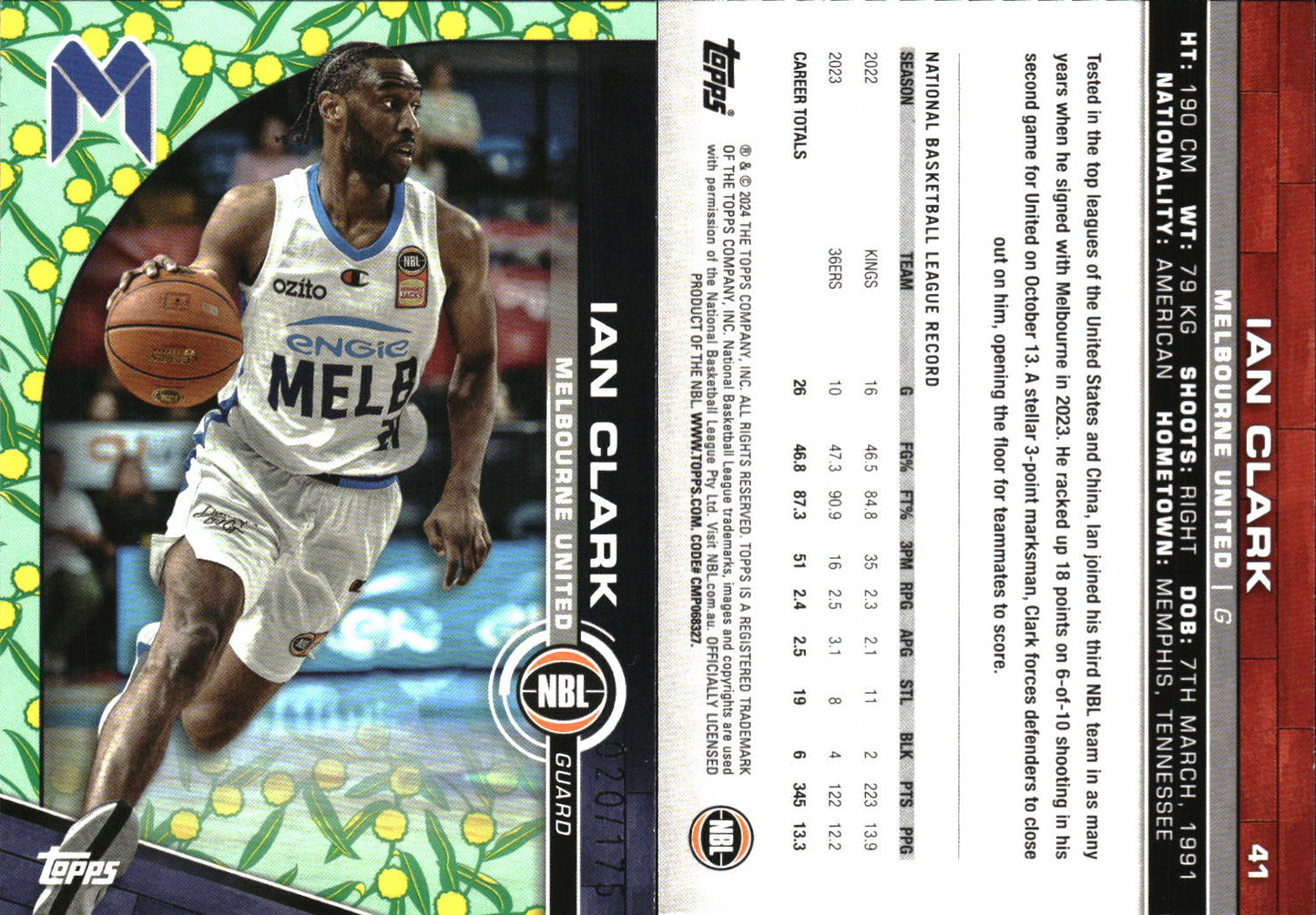 2023 2024 Topps NBL Golden Wattle /175 Ian Clark Melbourne United