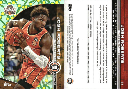 2023 2024 Topps NBL Golden Wattle /175 Josh Roberts Cairns Taipans