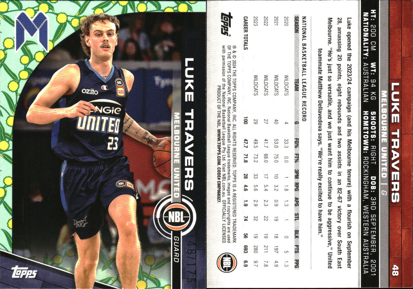 2023 2024 Topps NBL Golden Wattle /175 Luke Travers Melbourne United