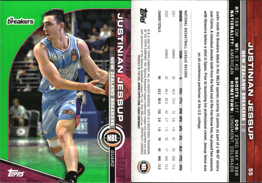 2023 2024 Topps NBL Green /99 Justinian Jessup NZ Breakers