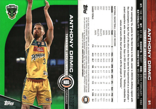 2023 2024 Topps NBL Green /99 Anthony Drmic Tasmania JackJumpers