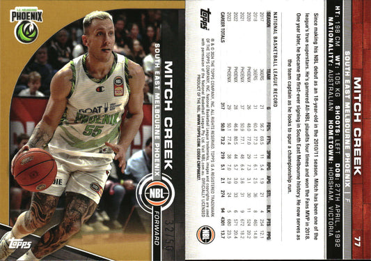 2023 2024 Topps NBL Gold /50 Mitch Creek SE Melbourne Phoenix