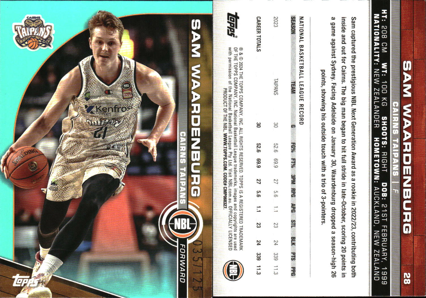 2023 2024 Topps NBL Aqua /125 Sam Waardenburg Cairns Taipans