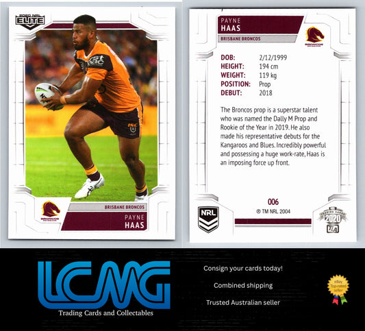 Card #  006 Payne Haas  2020 NRL Elite