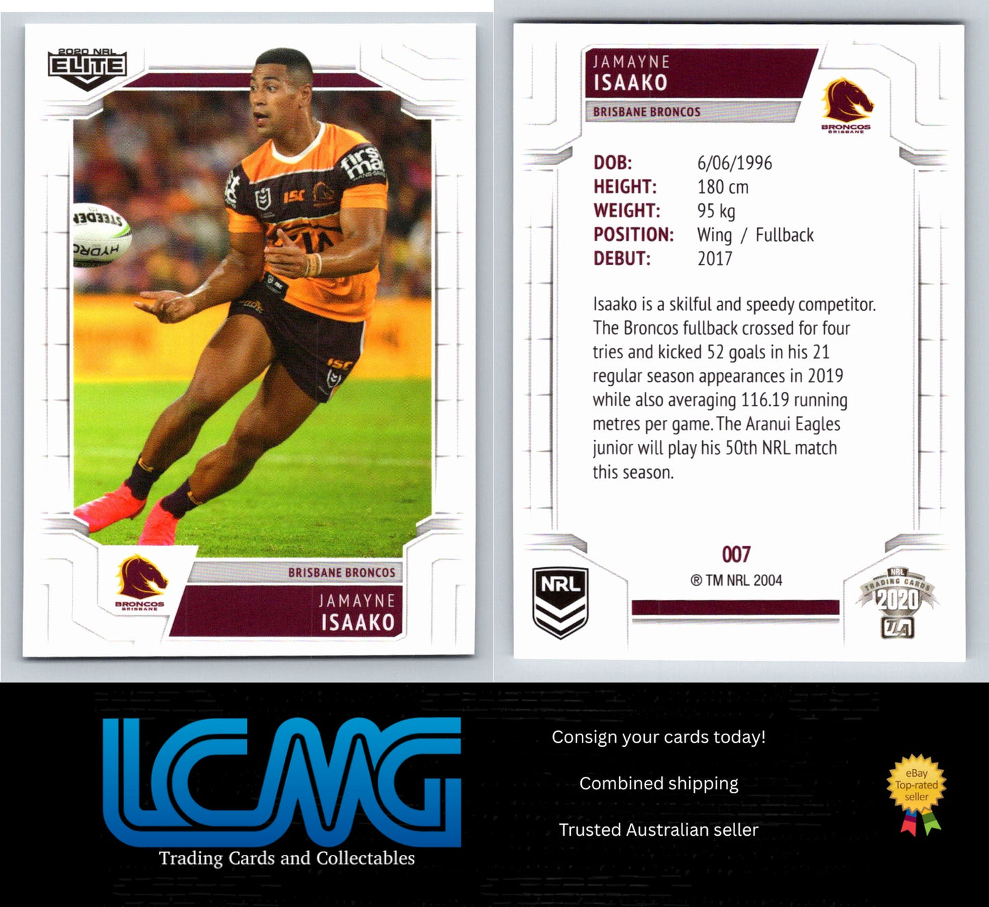 Card #  007 Jamayne Isaako  2020 NRL Elite