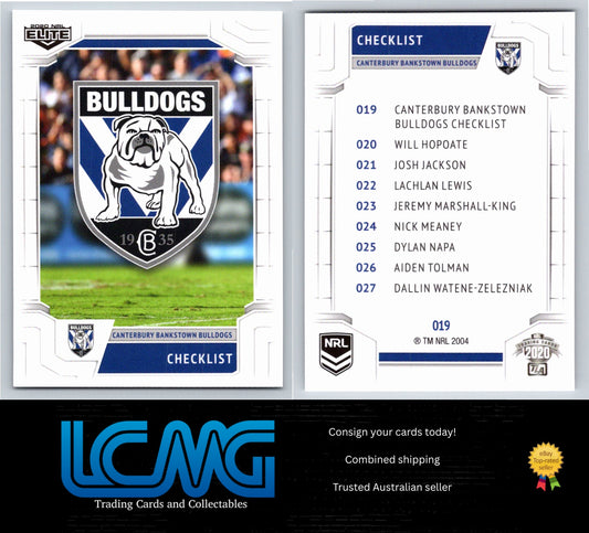 Card #  019 Canterbury-Bankstown Checklist  2020 NRL Elite