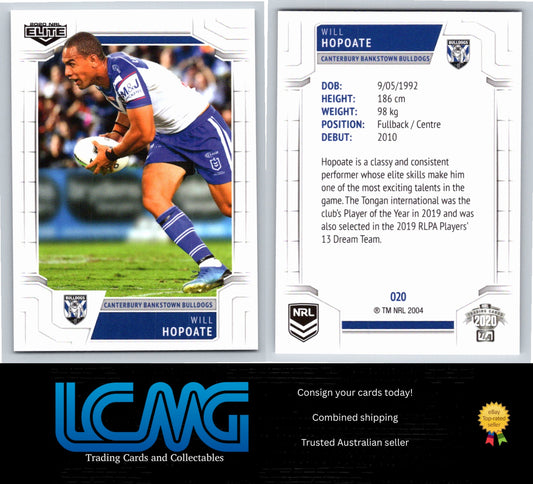 Card #  020 Will Hopoate  2020 NRL Elite