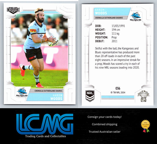 Card #  036 Aaron Woods  2020 NRL Elite