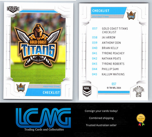 Card #  037 Gold Coast Titans Checklist  2020 NRL Elite