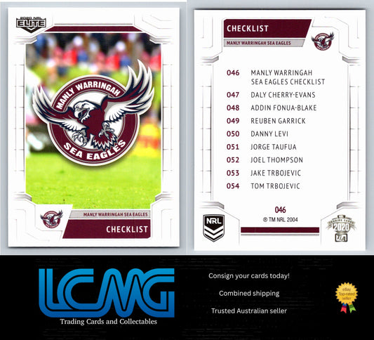 Card #  046 Manly-Warringah Sea Eagles Checklist  2020 NRL Elite