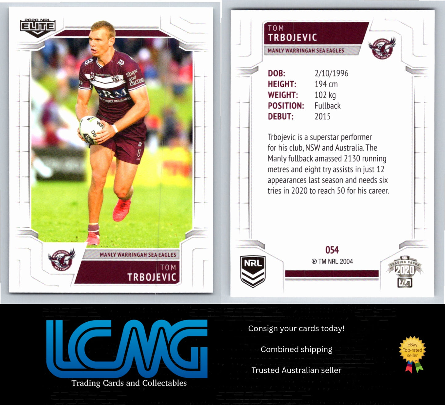 Card #  054 Tom Trbojevic  2020 NRL Elite