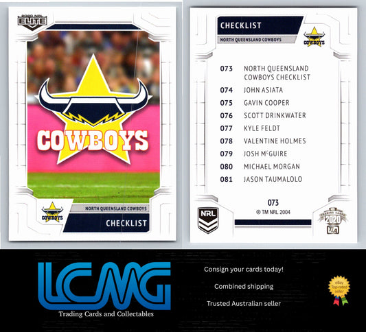 Card #  073 North Queensland Cowboys Checklist  2020 NRL Elite