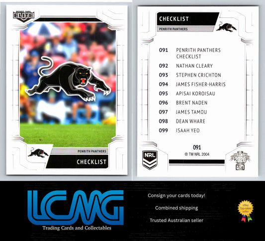 Card #  091 Penrith Panthers Checklist  2020 NRL Elite