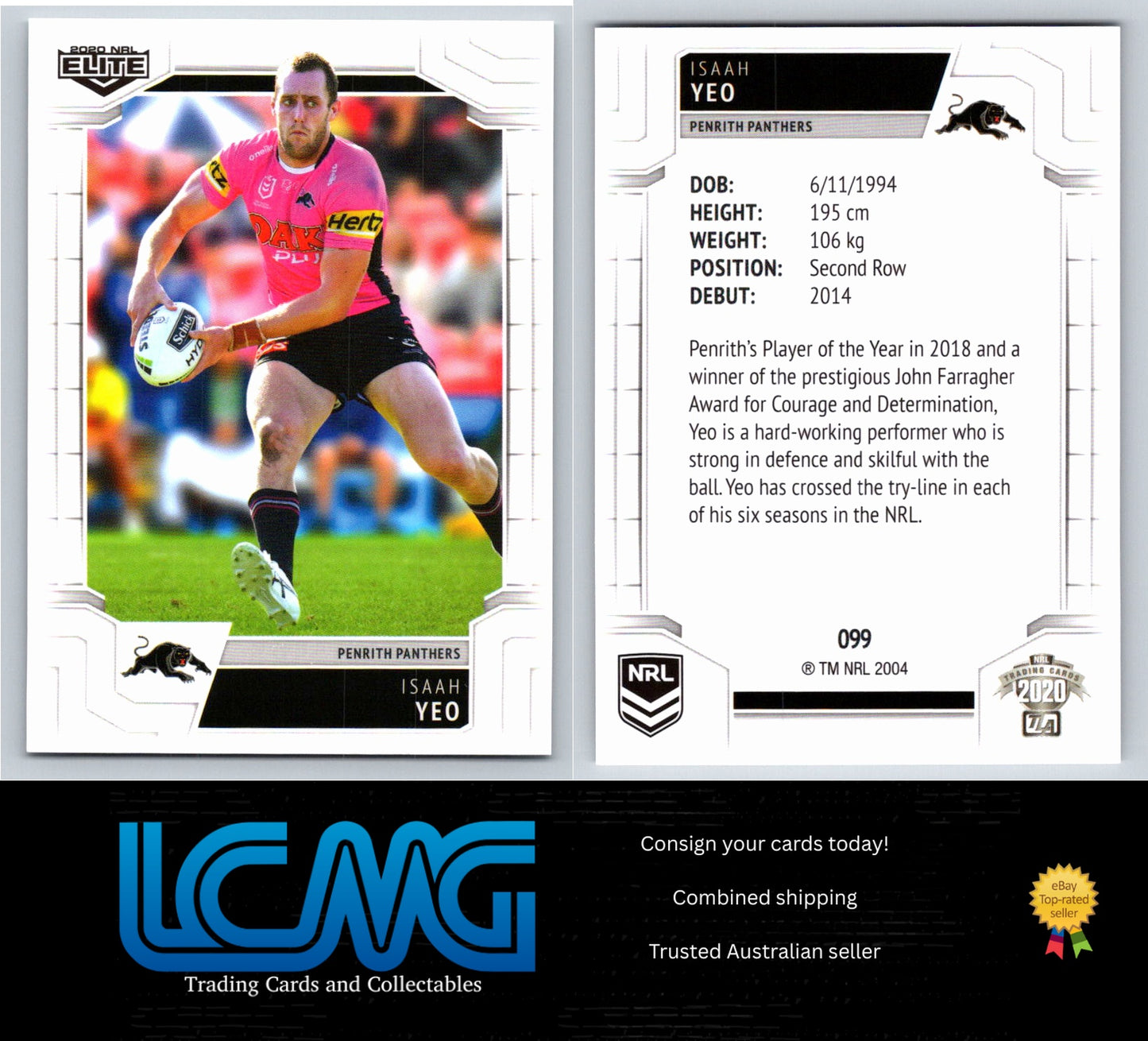 Card #  099 Isaah Yeo  2020 NRL Elite