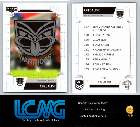Card #  127 New Zealand Warriors Checklist  2020 NRL Elite