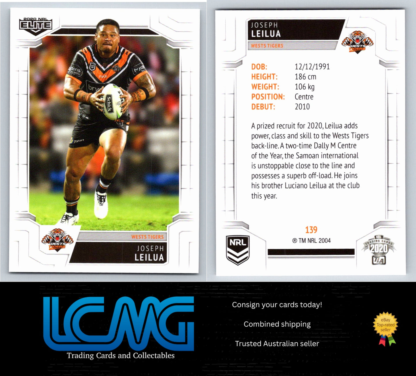 Card #  139 Joseph Leilua  2020 NRL Elite