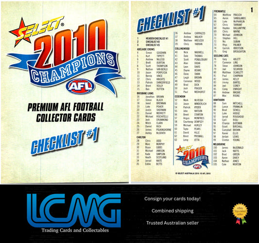 Card #  1 Checklist #1  2010 AFL Champions