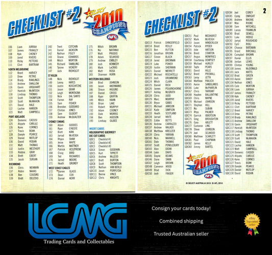 Card #  2 Checklist #2  2010 AFL Champions