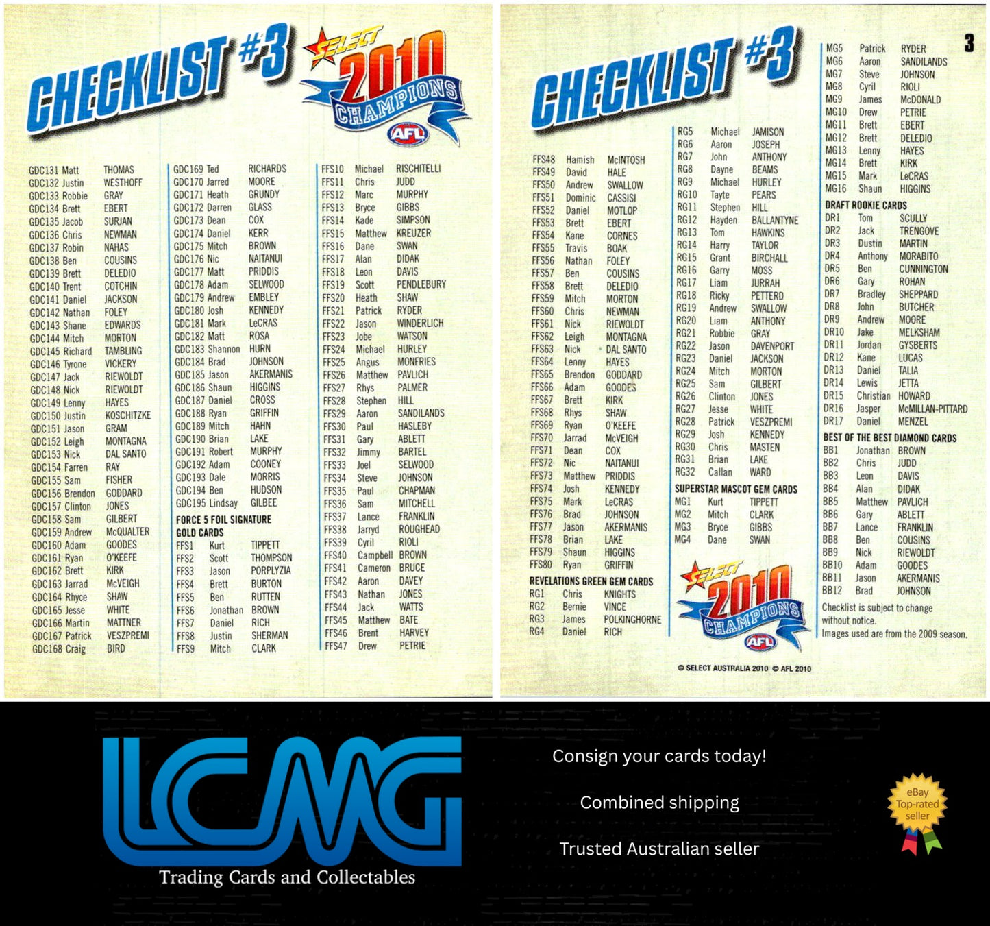 Card #  3 Checklist #3  2010 AFL Champions