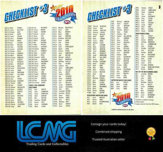 Card #  3 Checklist #3  2010 AFL Champions