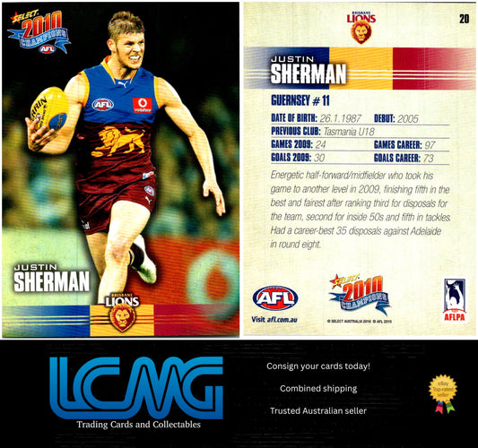 Card #  20 Justin Sherman  2010 AFL Champions