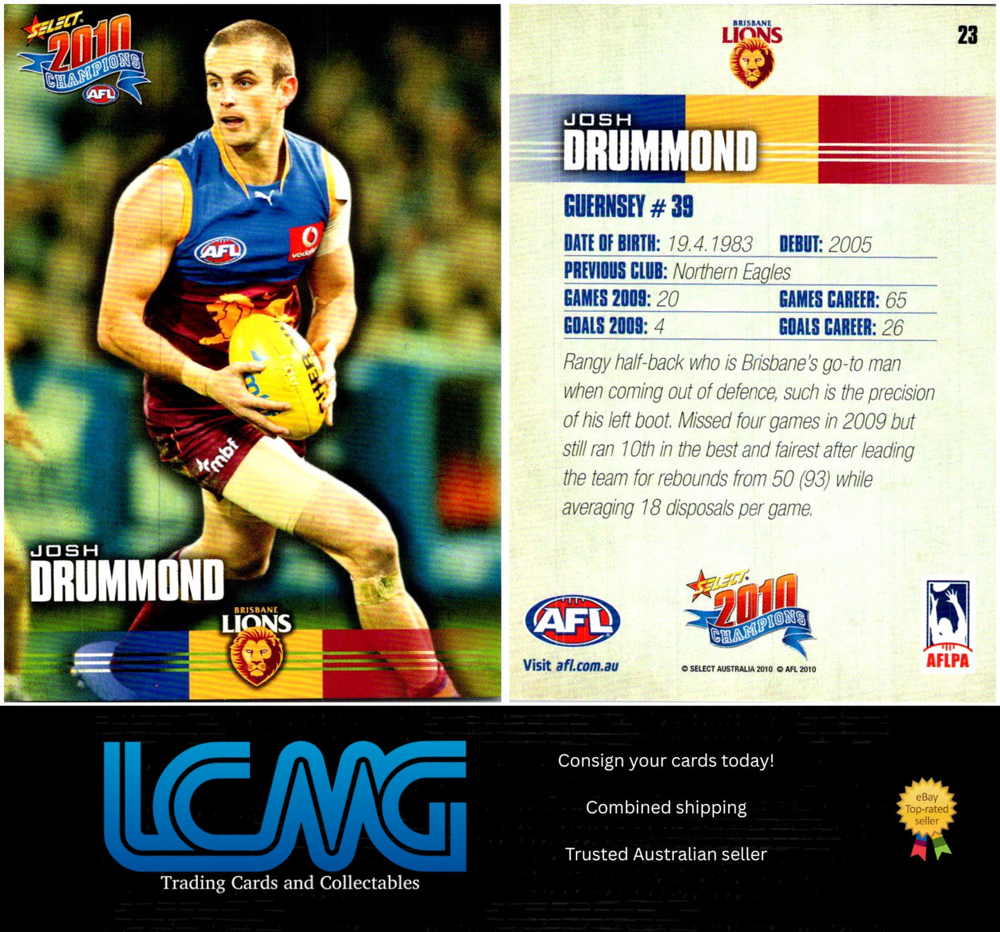Card #  23 Josh Drummond  2010 AFL Champions