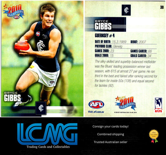 Card #  30 Bryce Gibbs  2010 AFL Champions