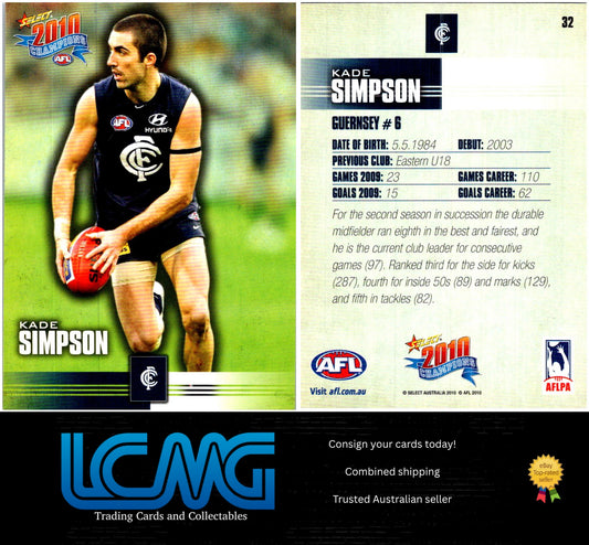 Card #  32 Kade Simpson  2010 AFL Champions