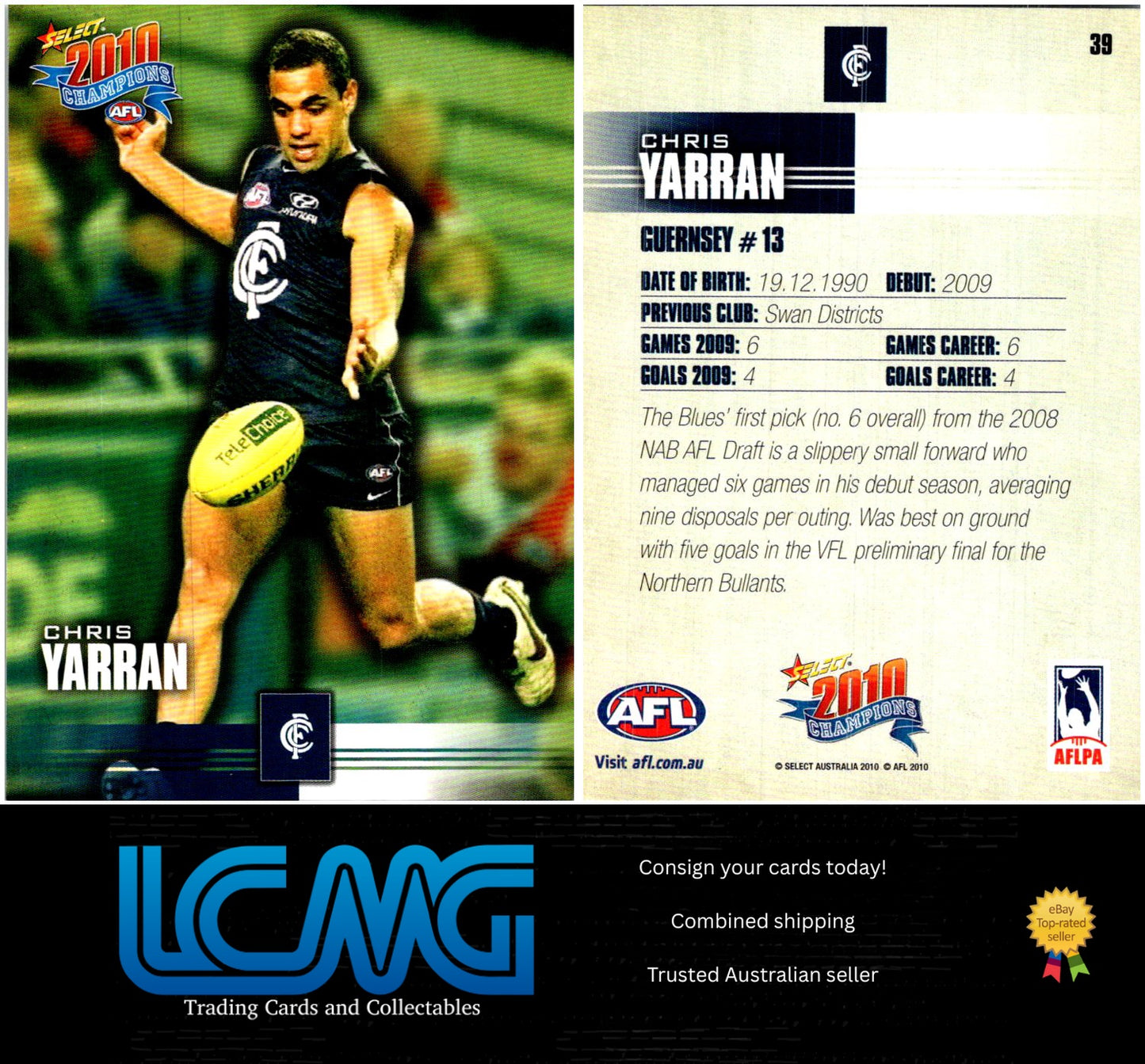 Card #  39 Chris Yarran RC  2010 AFL Champions