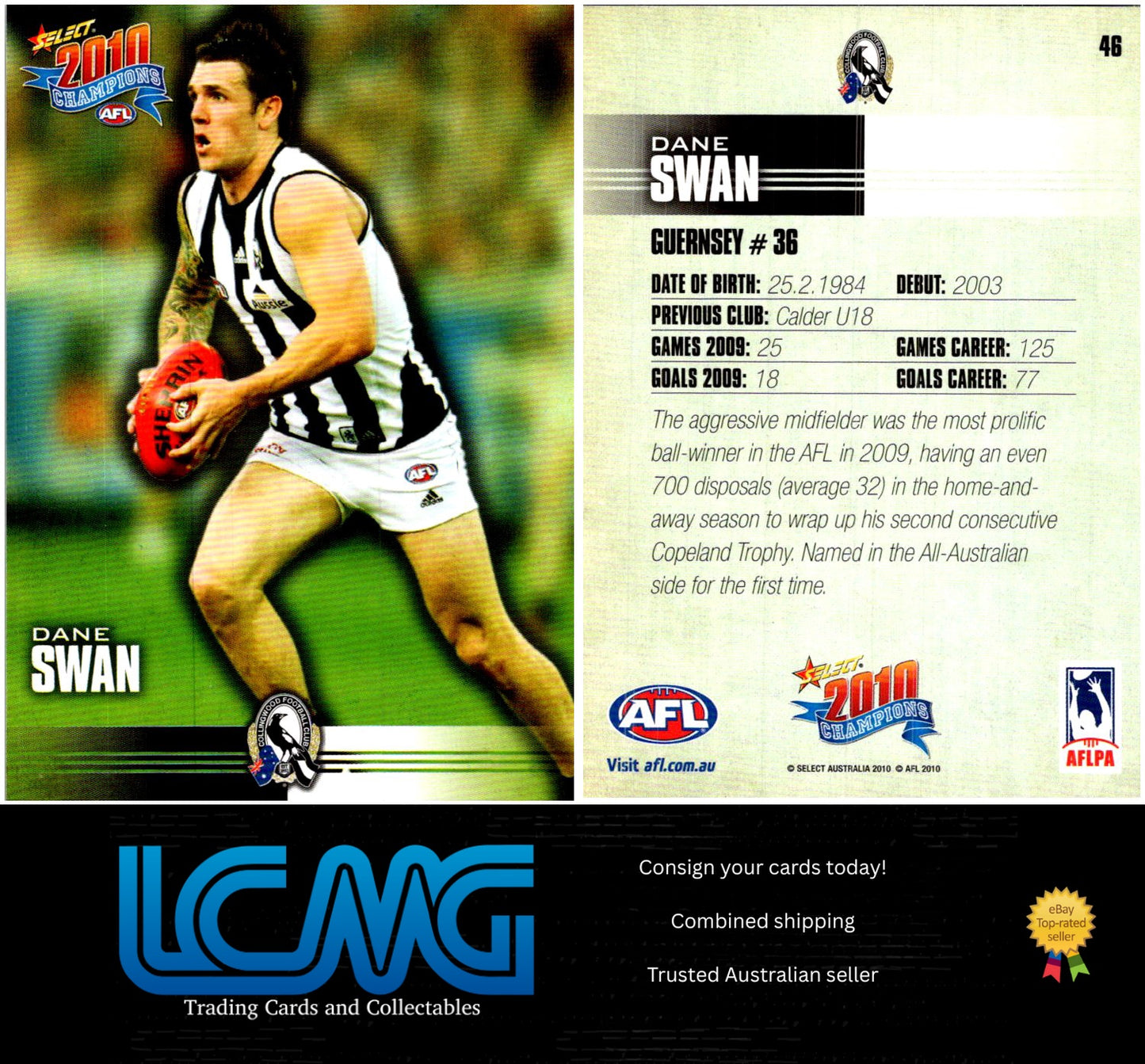 Card #  46 Dane Swan  2010 AFL Champions