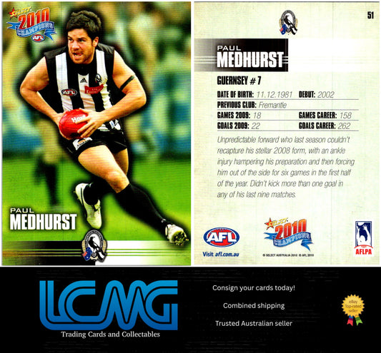 Card #  51 Paul Medhurst  2010 AFL Champions