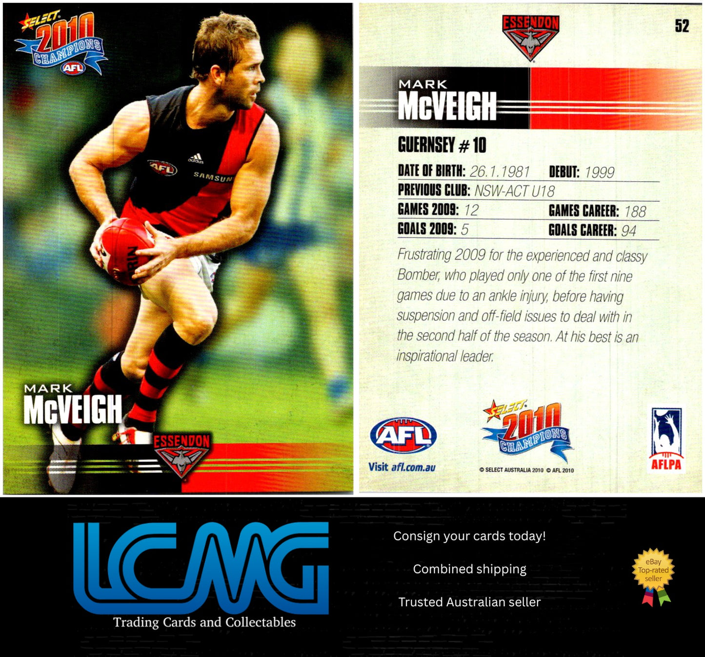 Card #  52 Mark McVeigh  2010 AFL Champions