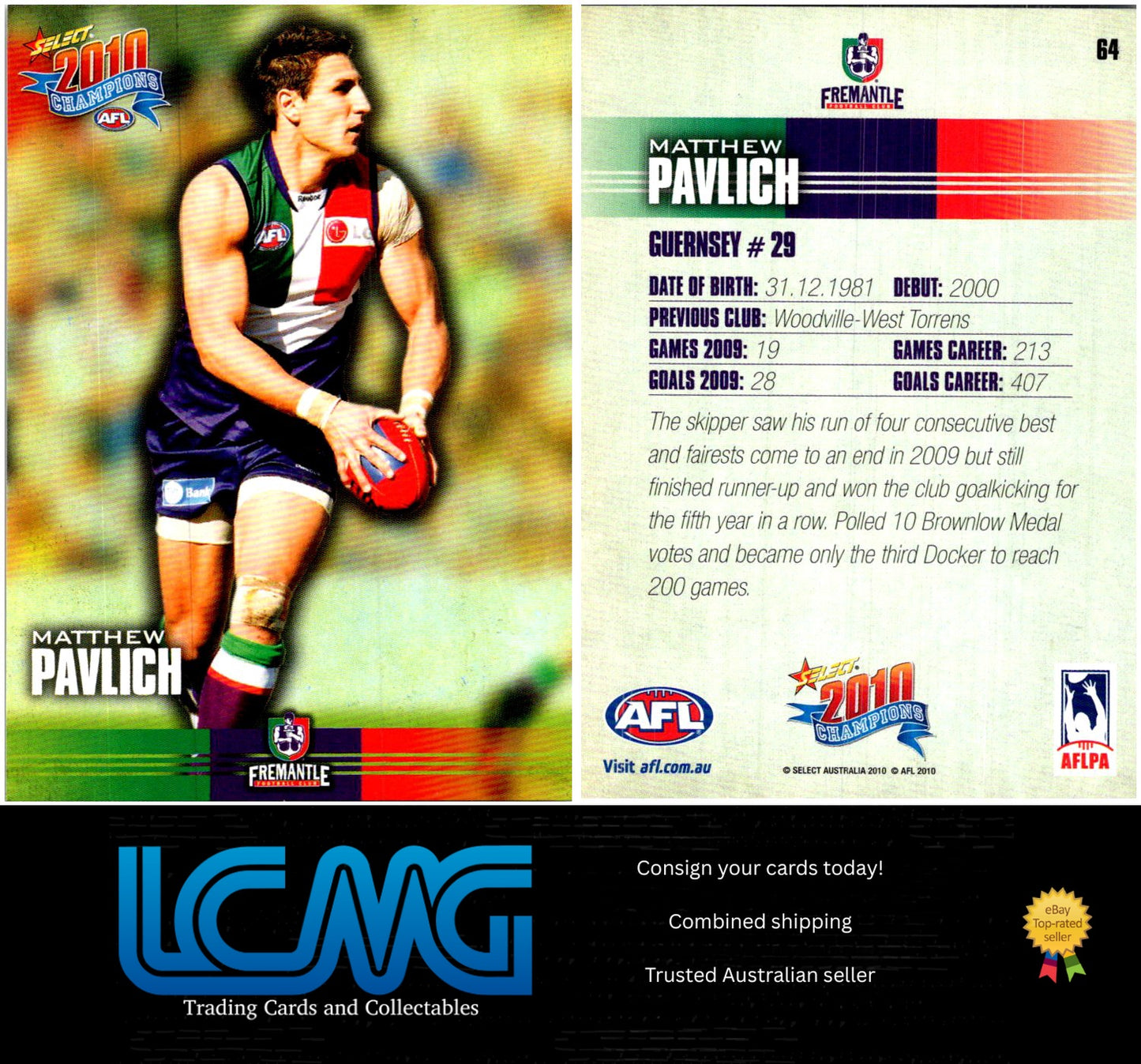 Card #  64 Matthew Pavlich  2010 AFL Champions