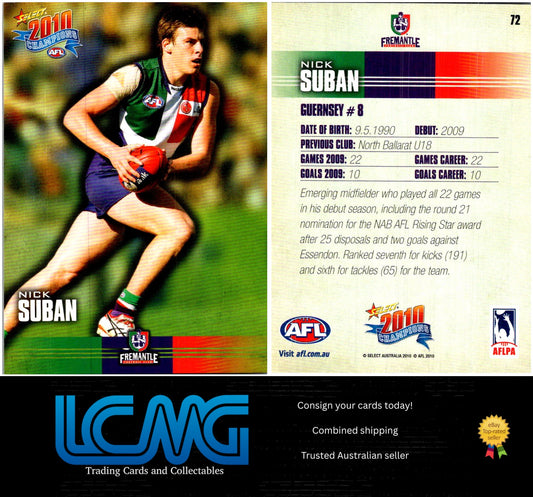 Card #  72 Nick Suban  2010 AFL Champions