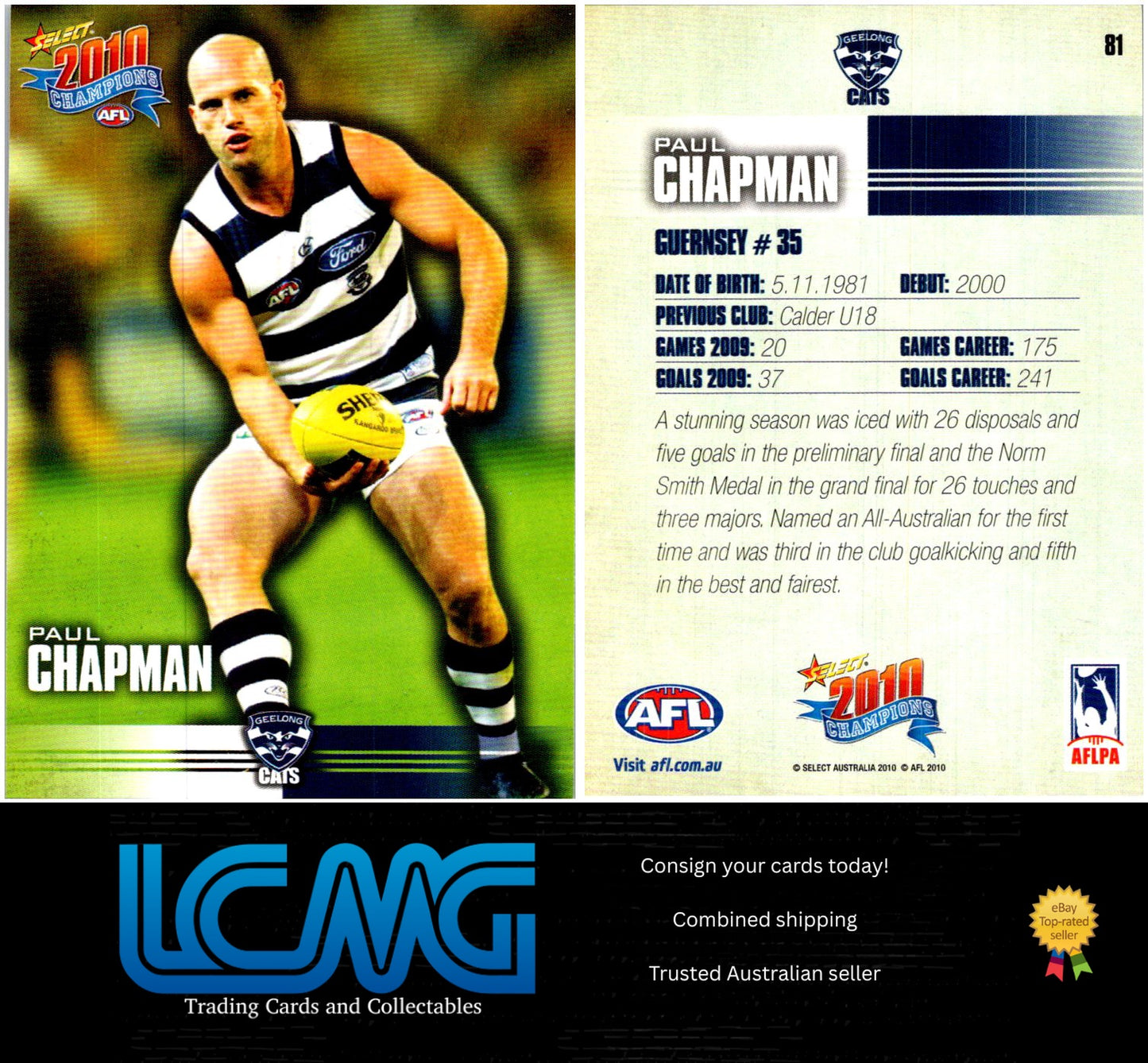 Card #  81 Paul Chapman  2010 AFL Champions