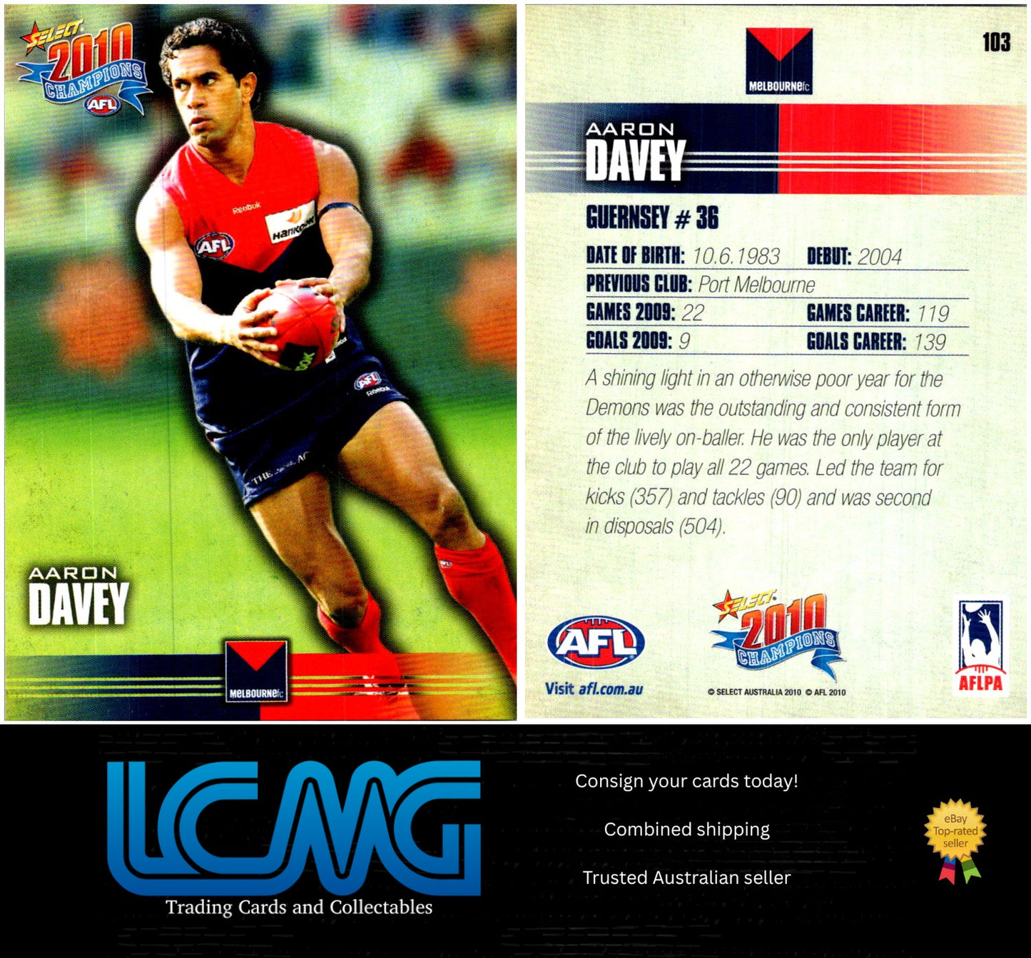 Card #  103 Aaron Davey  2010 AFL Champions