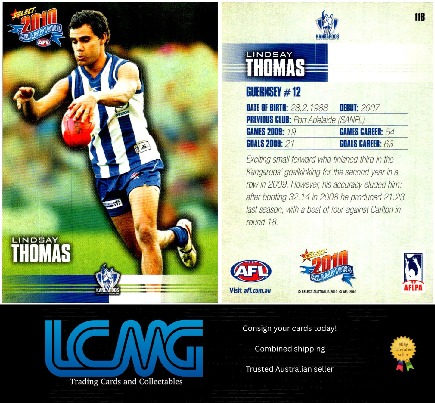 Card #  118 Lindsay Thomas  2010 AFL Champions