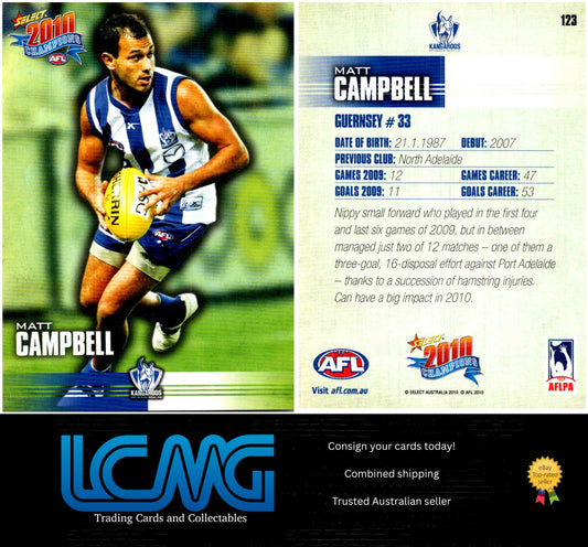 Card #  123 Matt Campbell  2010 AFL Champions