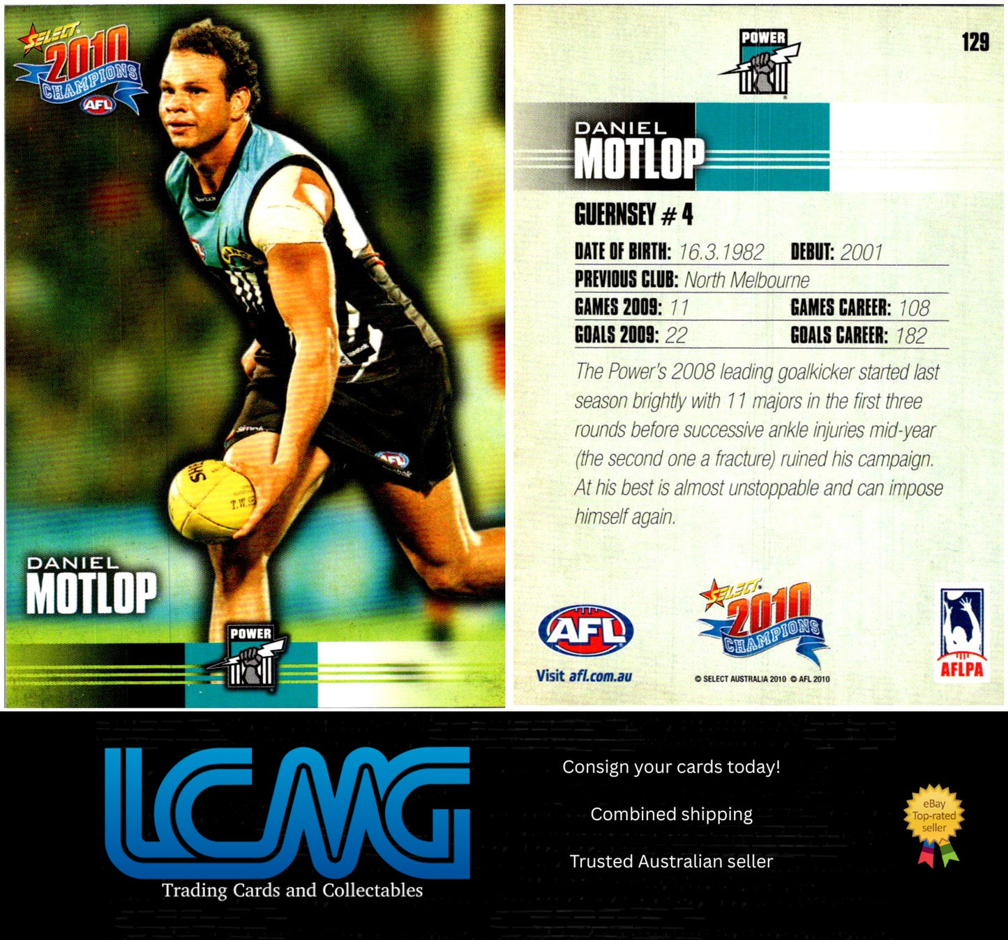 Card #  129 Daniel Motlop  2010 AFL Champions