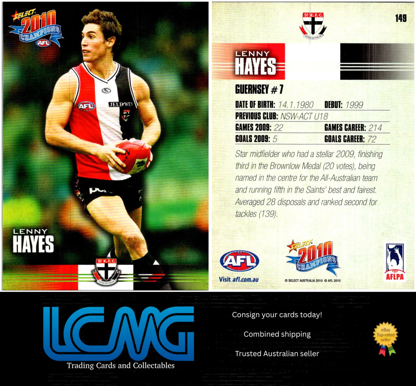 Card # 149 Lenny Hayes  2010 AFL Champions