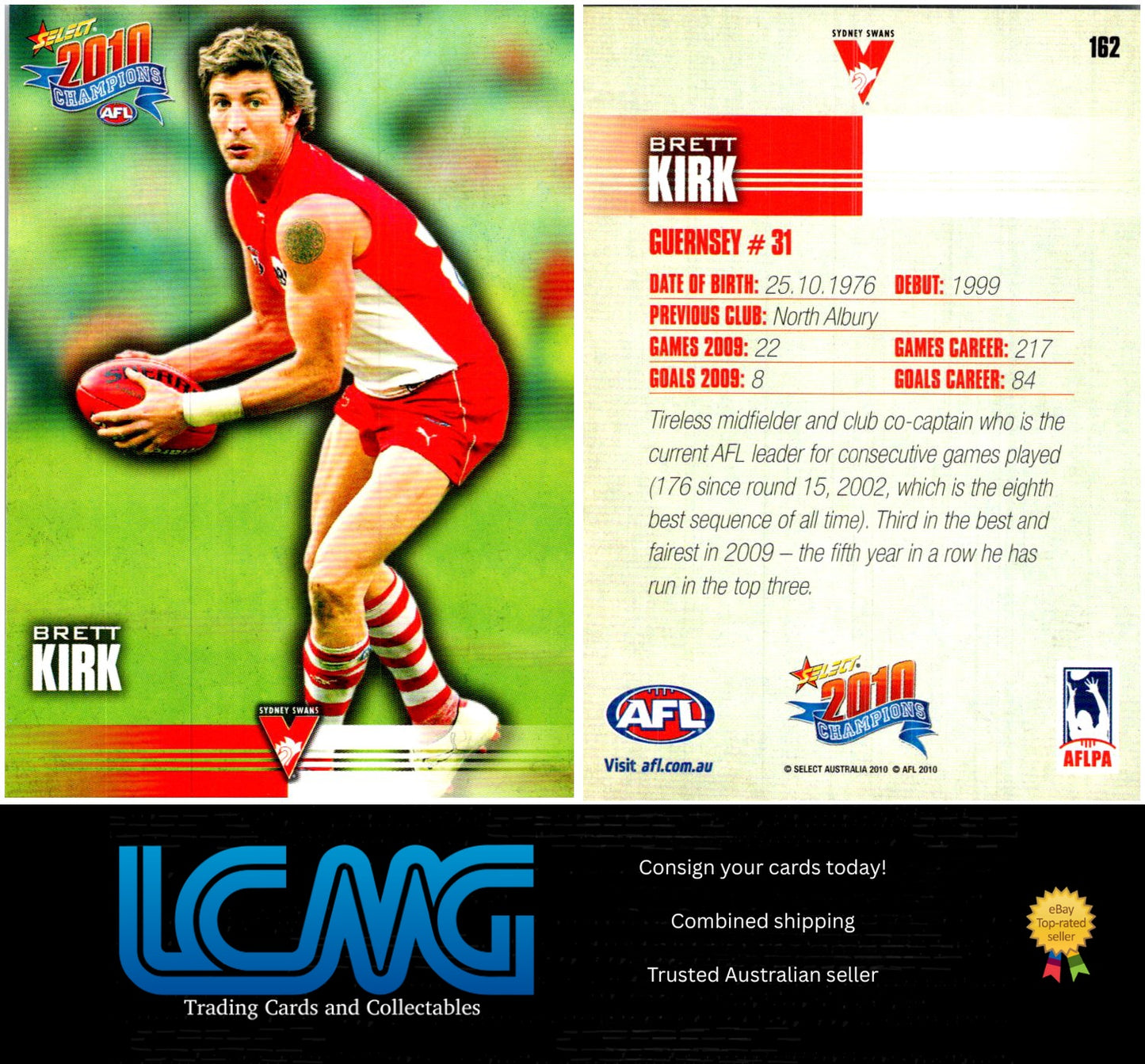 Card # 162 Brett Kirk  2010 AFL Champions