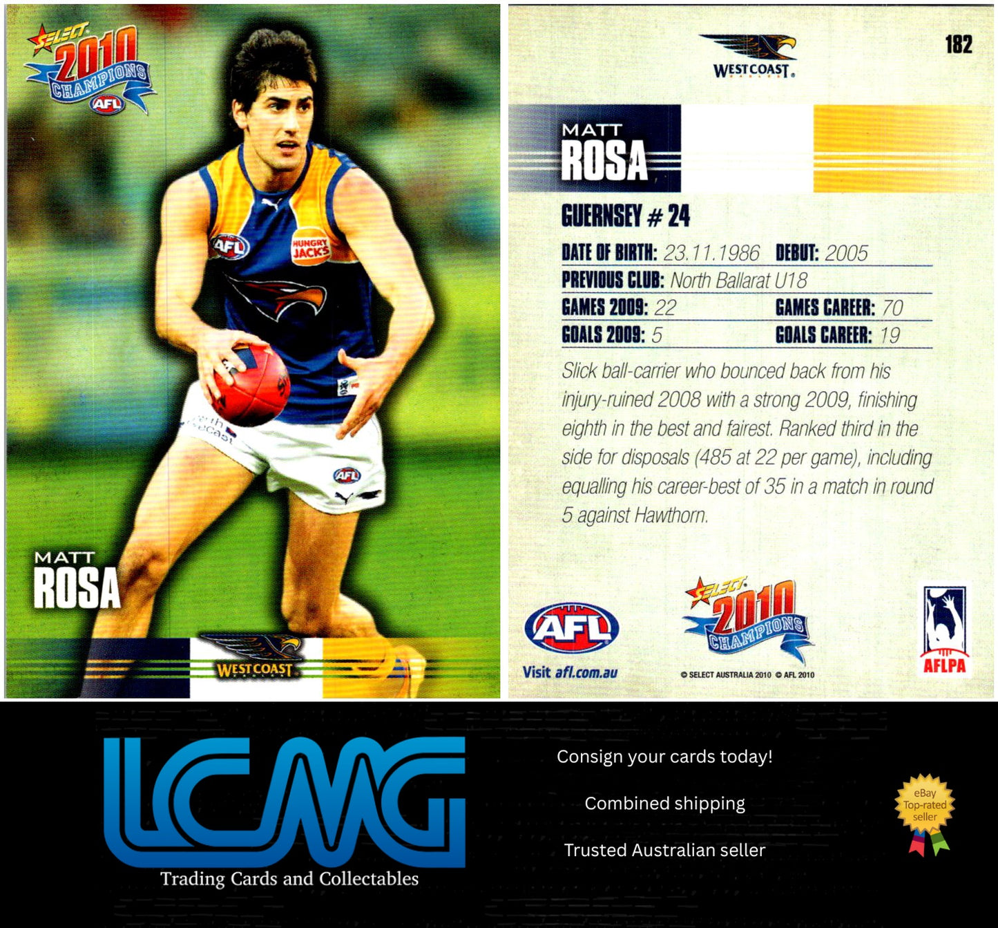Card # 182 Matt Rosa  2010 AFL Champions