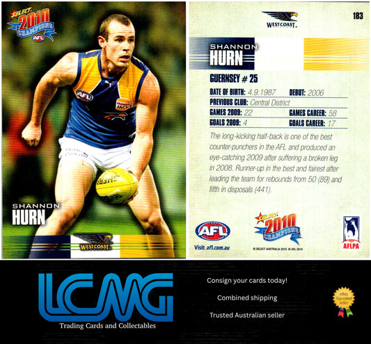Card # 183 Shannon Hurn  2010 AFL Champions