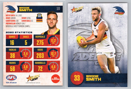 Card #  FS 10 B. SMITH AFL 2021 Footy Stars ADELAIDE CROWS