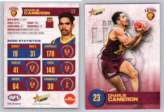 Card #  FS 13 C. CAMERON AFL 2021 Footy Stars BRISBANE LIONS