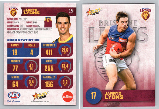 Card #  FS 15 J. LYONS AFL 2021 Footy Stars BRISBANE LIONS
