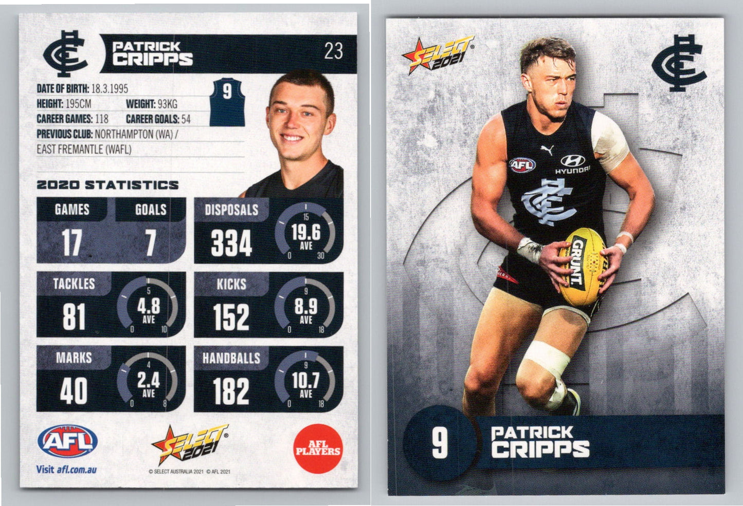 Card #  FS 23 P. CRIPPS AFL 2021 Footy Stars CARLTON