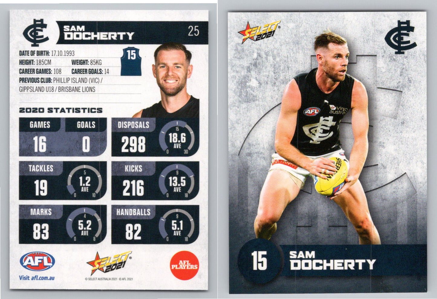 Card #  FS 25 S. DOCHERTY AFL 2021 Footy Stars CARLTON