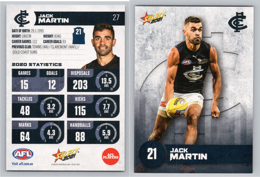 Card #  FS 27 J. MARTIN AFL 2021 Footy Stars CARLTON