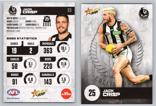 Card #  FS 33 J. CRISP AFL 2021 Footy Stars COLLINGWOOD